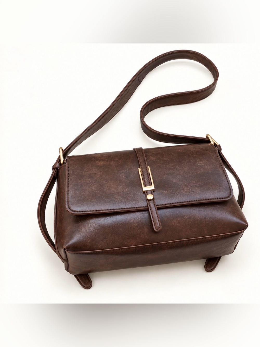 Classic Brown Crossbody Bag with Gold Hardware